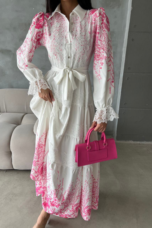 Atlas Kumaş Elbise Dantel Detaylı Elbise (Kemer dahil ) -4251