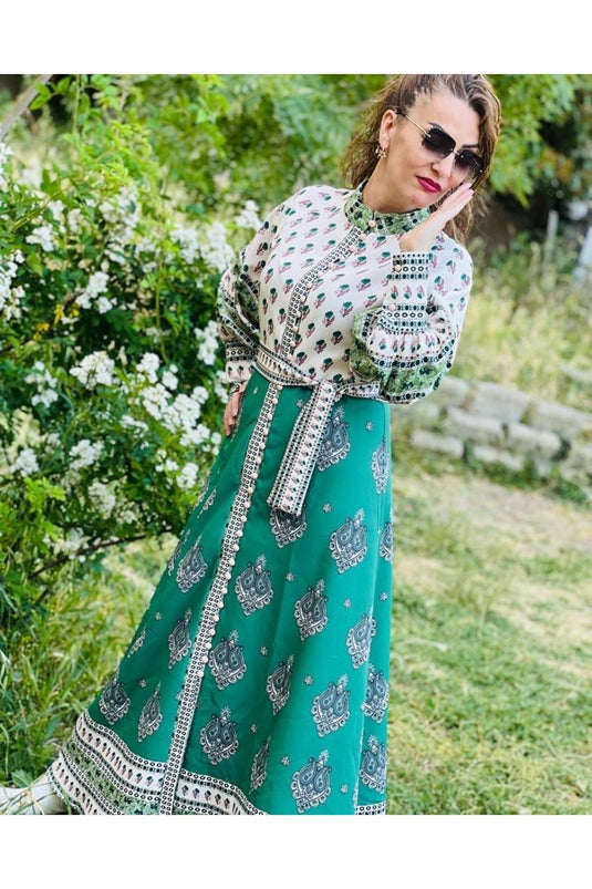 Atlas Kumaş Elbise Yeşil (KUŞAK DAHİLDİR)