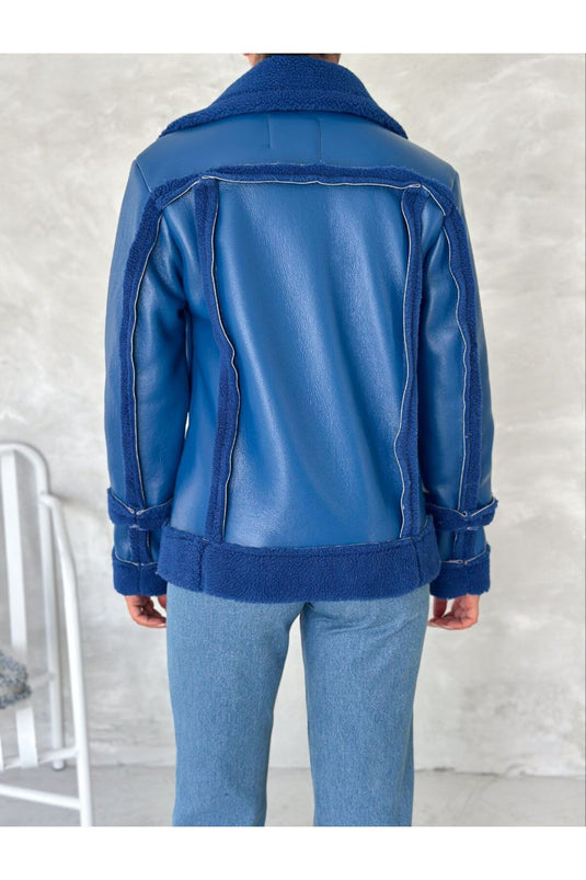 Astarlı Kuzu Deri Kürklü Mont -Beyaz