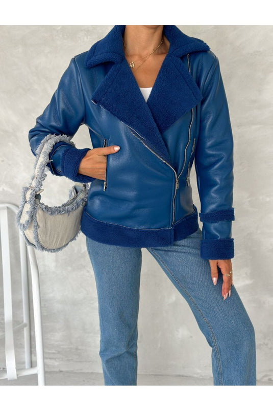 Astarlı Kuzu Deri Kürklü Mont -Beyaz