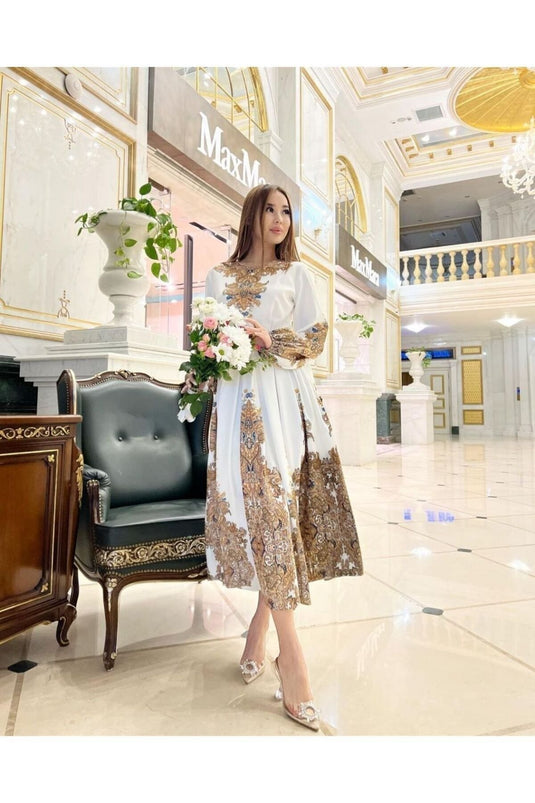 Atlas Kumaş Elbise (kemer Dahildir) - Beyaz NHN75