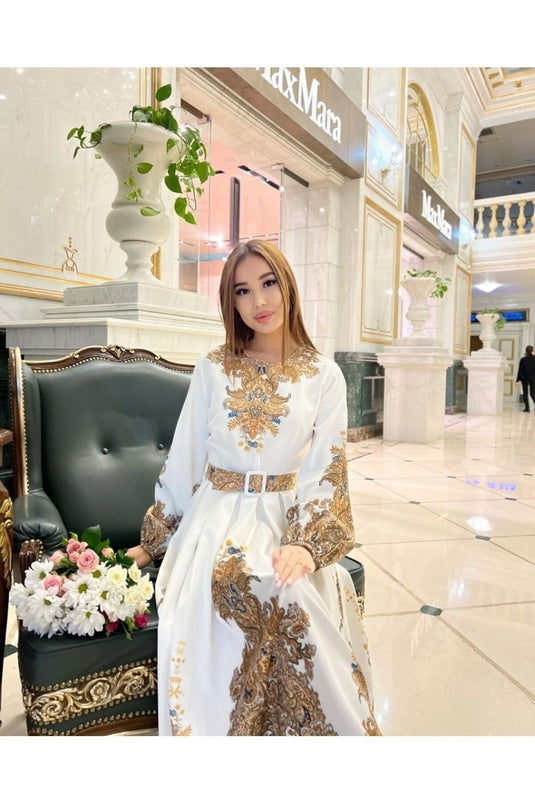 Atlas Kumaş Elbise (kemer Dahildir) - Beyaz NHN75