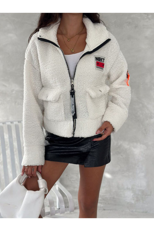 Astarlı Kürk Uzun Ceket-Beyaz