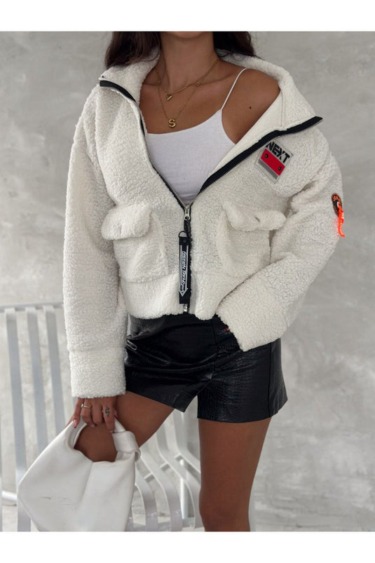 Astarlı Kürk Uzun Ceket-Beyaz