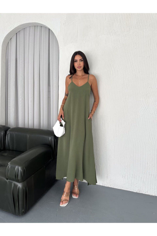 Airobin Kumaş & Cep Detaylı Elbise Kiloş Elbise-Sİyah-9005