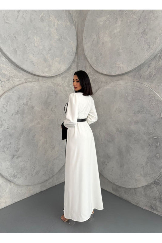 Atlas Kumaş Çiçek Desenli Gömlek Yaka Düğme Detaylı Siyah Elbise (KEMER DAHİLDİR)-42166