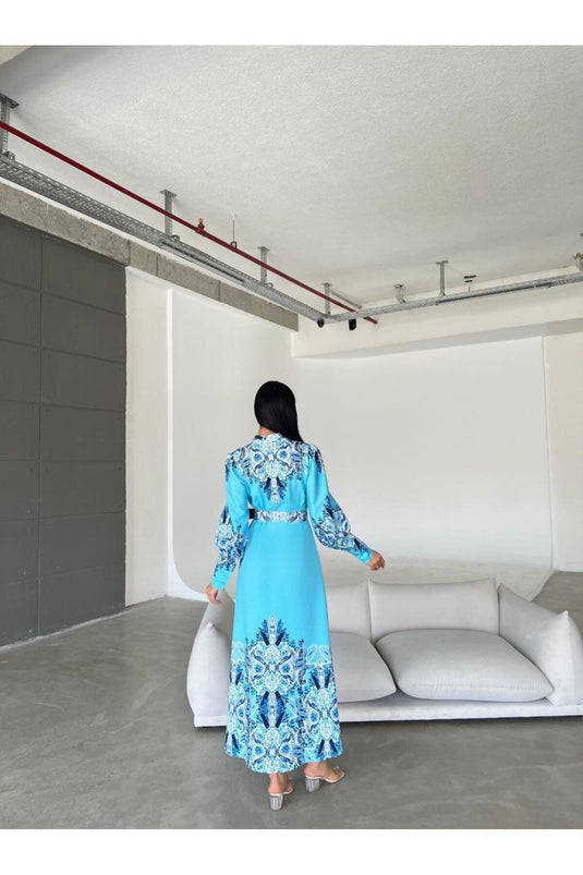 Atlas Kumaş Elbise (KEMER DAHİLDİR)-MAVİ