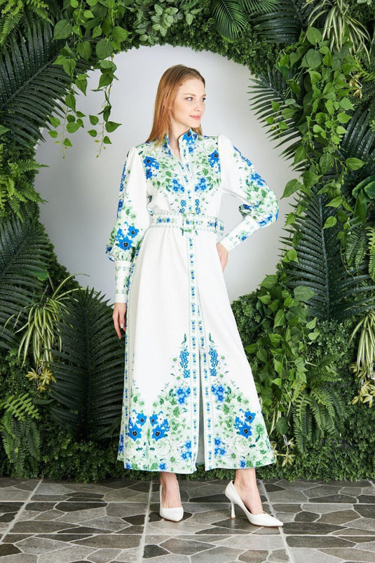 Atlas Kumaş Elbise (Kemer Dahildir)-Yeşil