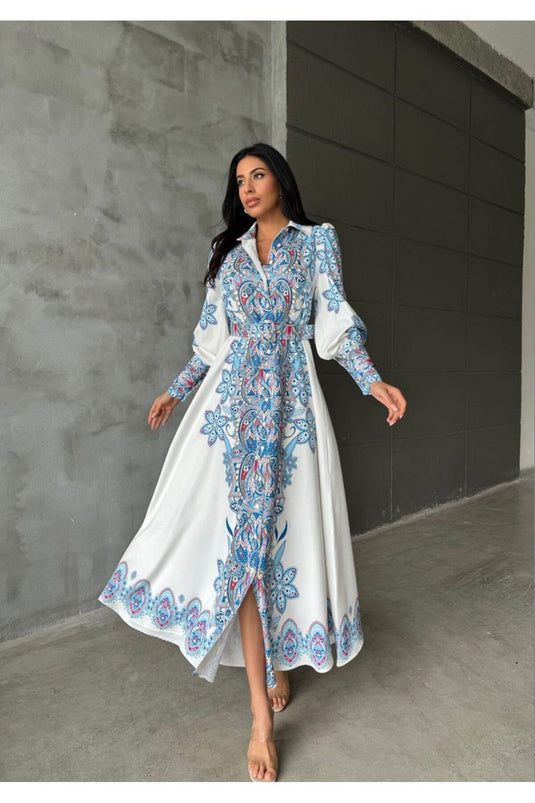 Atlas Kumaş Elbise (KEMER DAHİLDİR)-beyaz Nhn24