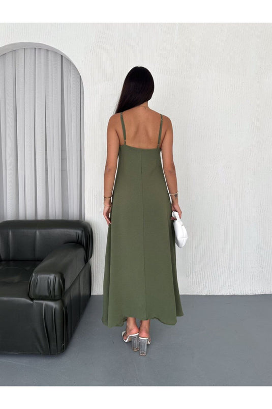 Airobin Kumaş & Cep Detaylı Elbise Kiloş Elbise-Sİyah-9005