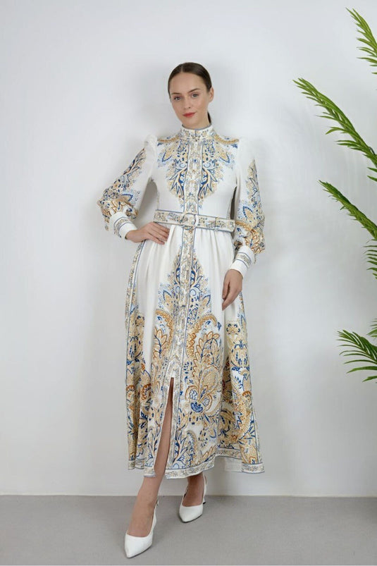 Atlas Kumaş Düğmel Detaylı (KEMER DAHİLDİR) - Beyaz-2397 NHN106