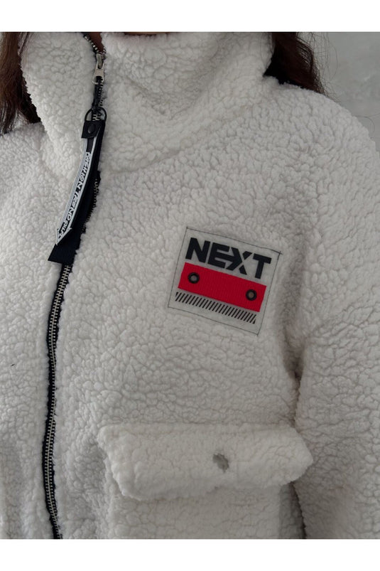 Astarlı Kürk Uzun Ceket-Beyaz