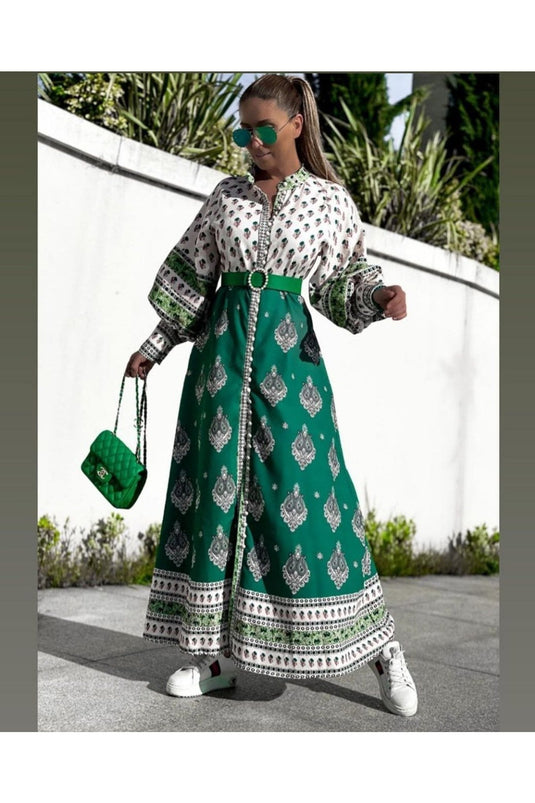 Atlas Kumaş Elbise Yeşil (KUŞAK DAHİLDİR)
