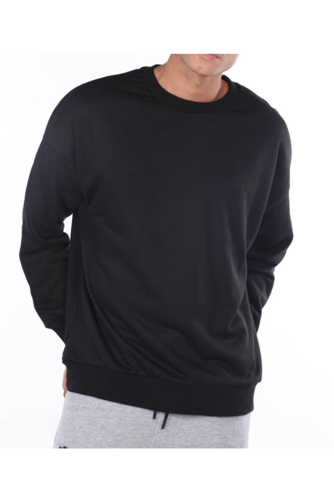 Asit Yıkamalı Siyah Oversize Erkek Sweatshirt