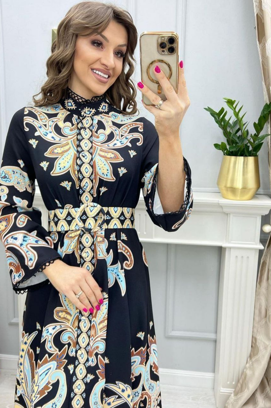 Atlas Kumaş Elbise(Kemer Dahildir) 4235-3