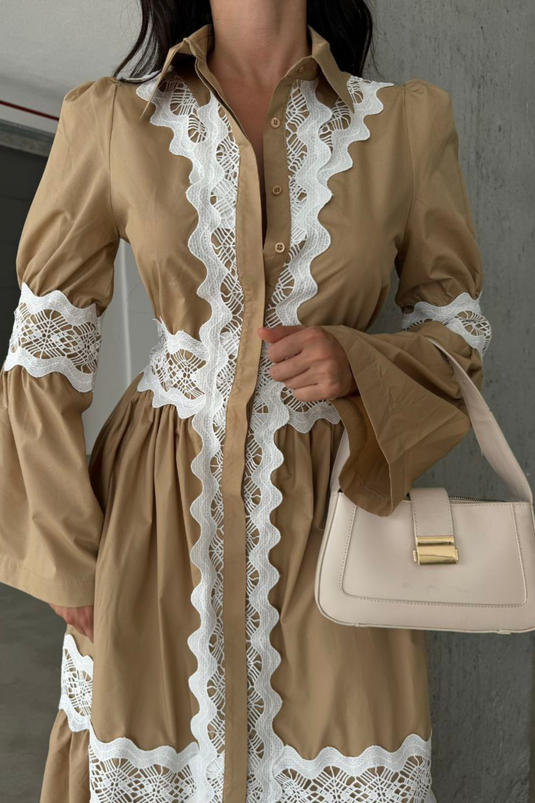 İTHAL POPLİN KUMAŞ & DANTEL DETAYLI ELBİSE- 42120