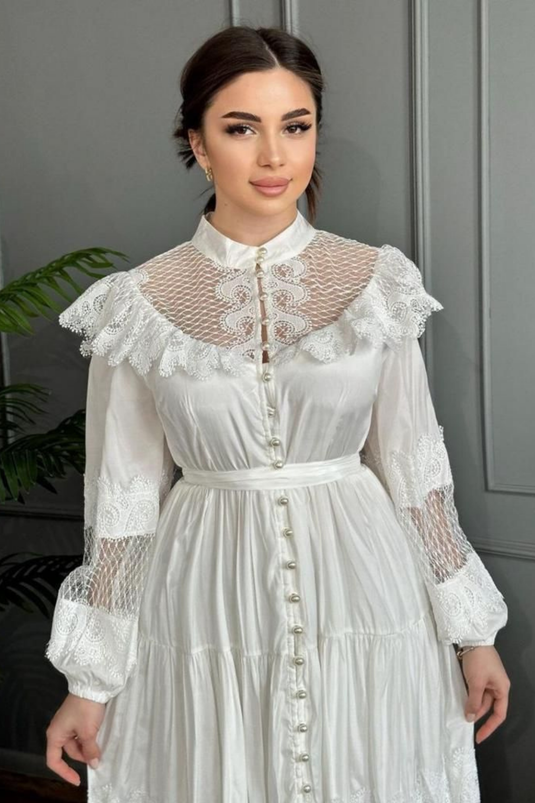 Jenneyfer Krep Kumaş Danter&Güpür  Detaylı (KUŞAK DAHİLDİR) -23178