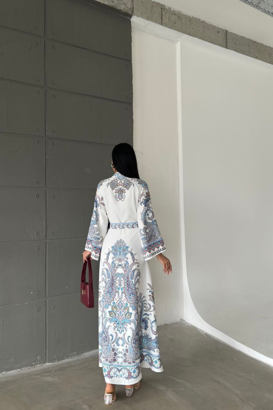 Atlas Kumaş Mendil Kol Düğme detaylı Gömlek Elbise (KEMER DAHİLDİR)- 4235