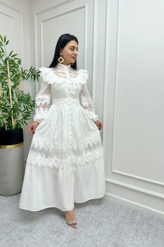 Jenneyfer Krep Kumaş Danter&Güpür  Detaylı (KUŞAK DAHİLDİR) -23178