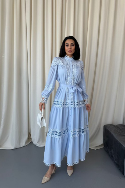 Jennyfer Krep Kumaş & Dantel Detaylı Astarlı Düğmeli İç Göstermeyen Elbise (KEMER DAHİLDİR)-42110