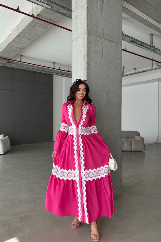 İTHAL POPLİN KUMAŞ & DANTEL DETAYLI ELBİSE- 42120