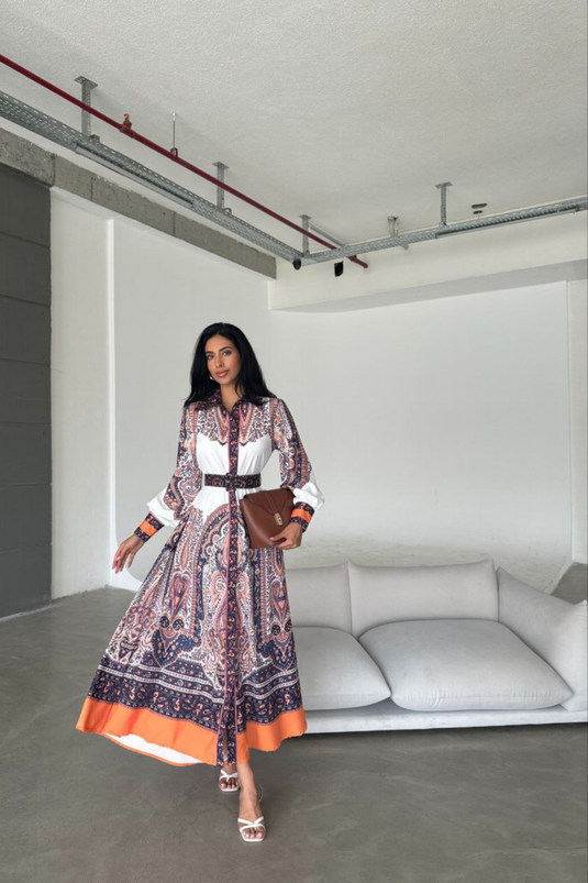 İthal Babel Kumaş Gömlek Yaka Elbise (KEMER DAHİLDİR)- 42113