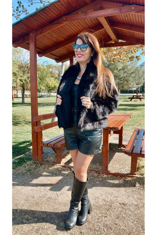 Astarlı İthal Suni Kürk Siyah