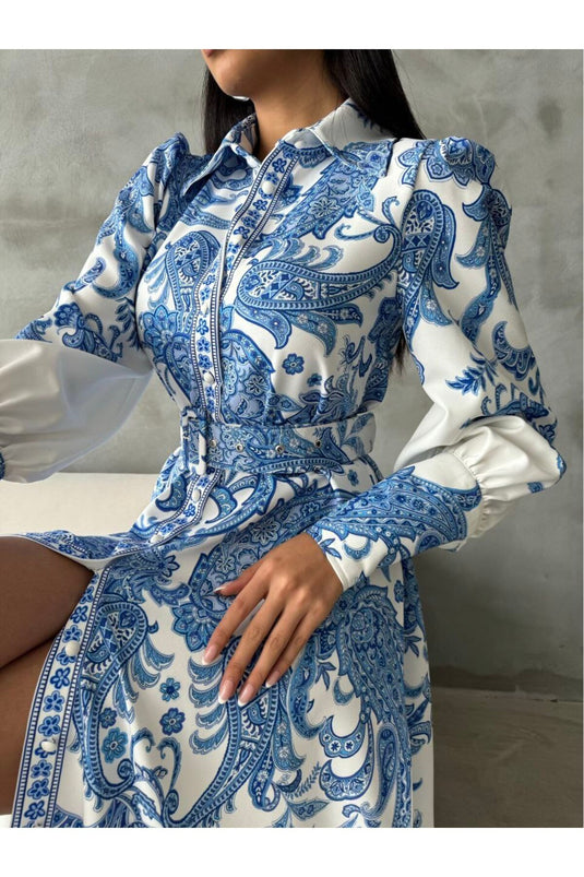 Atlas Kalın İç Göstermez Kumaş Elbise (KEMER DAHİLDİR)-Yeşil-4220