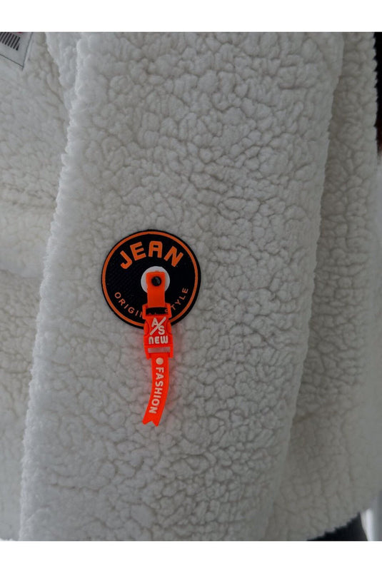 Astarlı Kürk Uzun Ceket-Beyaz