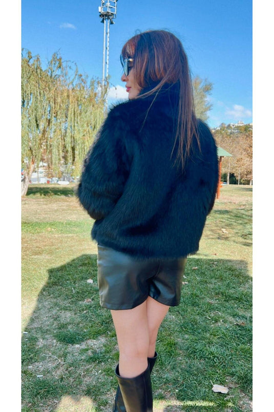 Astarlı İthal Suni Kürk Siyah