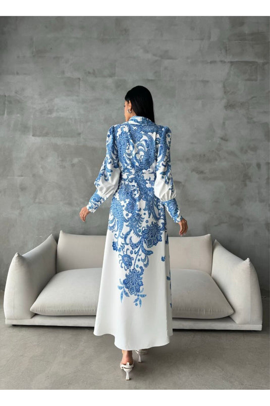 Atlas Kalın İç Göstermez Kumaş Elbise (KEMER DAHİLDİR)-Yeşil-4220