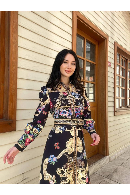 Atlas Kumaş Elbise (kemer Dahildir)