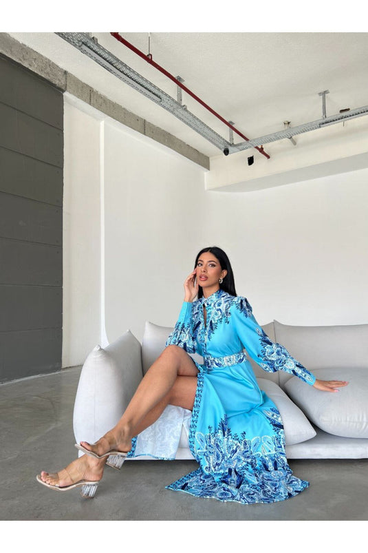 Atlas Kumaş Elbise (KEMER DAHİLDİR)-MAVİ