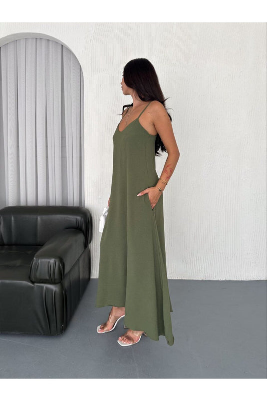 Airobin Kumaş & Cep Detaylı Elbise Kiloş Elbise-Sİyah-9005