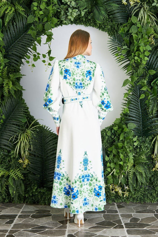 Atlas Kumaş Elbise (Kemer Dahildir)-Yeşil