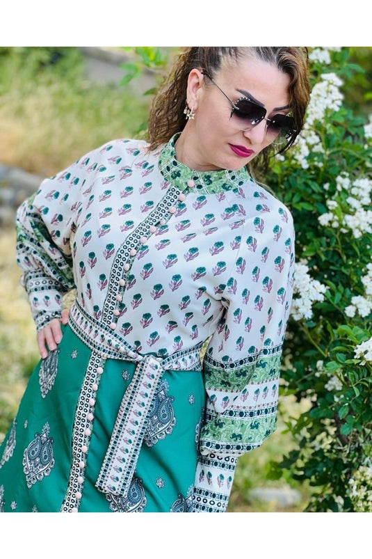 Atlas Kumaş Elbise Yeşil (KUŞAK DAHİLDİR)