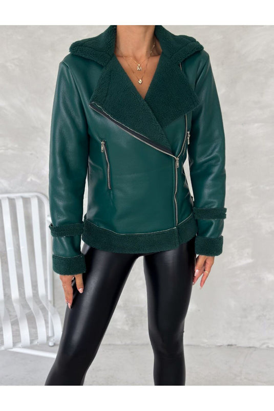 Astarlı Kuzu Deri Kürklü Mont -Beyaz