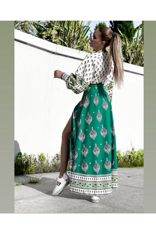 Atlas Kumaş Elbise Yeşil (KUŞAK DAHİLDİR)