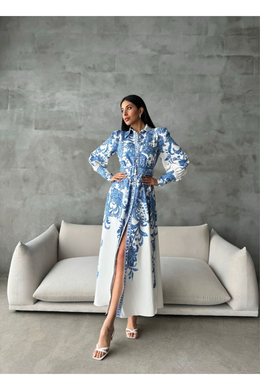 Atlas Kalın İç Göstermez Kumaş Elbise (KEMER DAHİLDİR)-Yeşil-4220