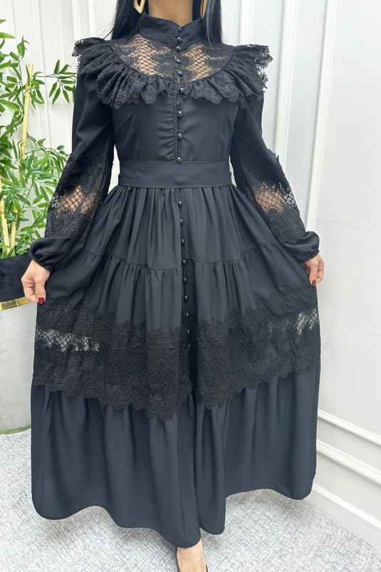 Jenneyfer Krep Kumaş Danter&Güpür  Detaylı (KUŞAK DAHİLDİR) -23178