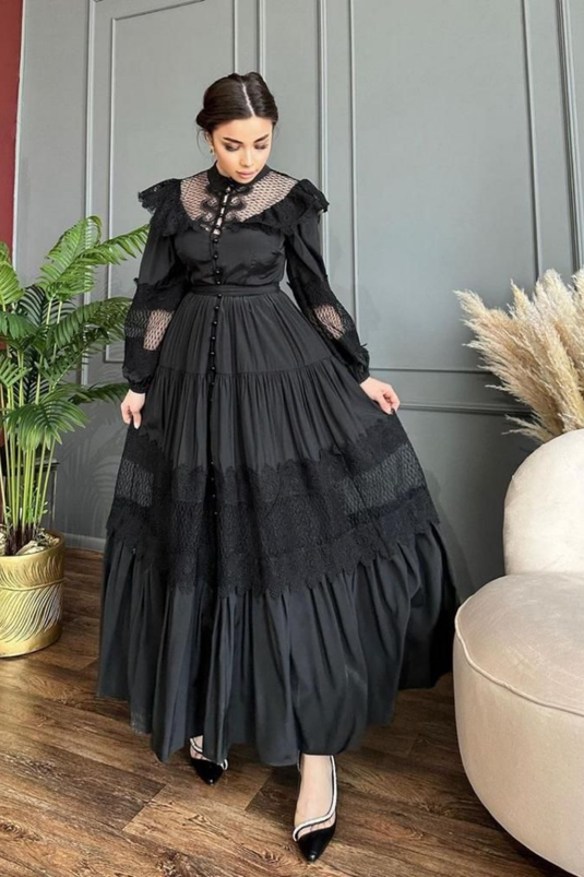 Jenneyfer Krep Kumaş Danter&Güpür  Detaylı (KUŞAK DAHİLDİR) -23178